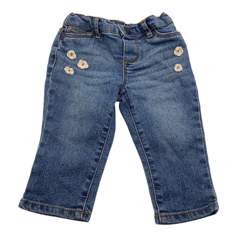 Arizona Jean Co Denim Jeans Baby‎ Girl 6M Elastic Waist White Floral Embroidery